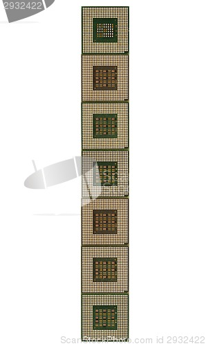 Image of letter I made of old and dirty microprocessors