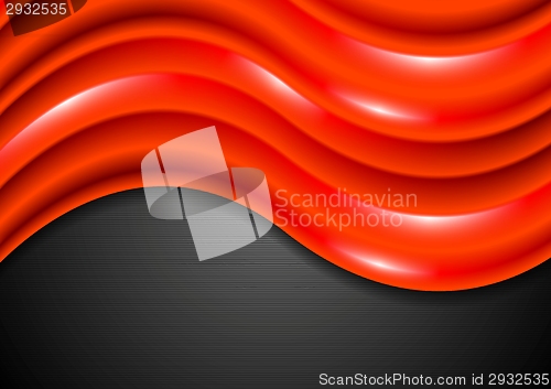 Image of Abstract shiny red waves