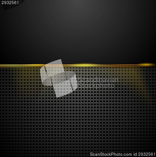Image of Dark tech perforated background with glowing light