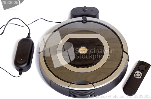 Image of Robotics - the automated robot the vacuum cleaner on a white bac