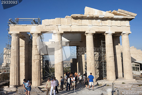 Image of People sightseeing Temple of Athena Nike in Greece