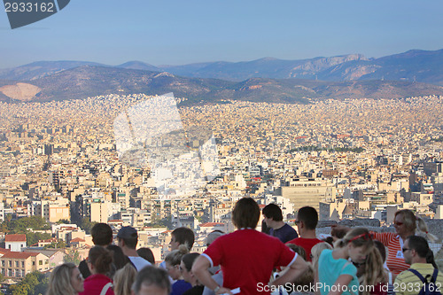 Image of Tourists watching panorama of Athens 