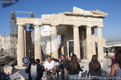 Image of People sightseeing Temple of Athena Nike in Athens