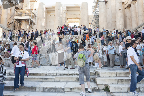 Image of People sightseeing Athena Nike Temple in Greece