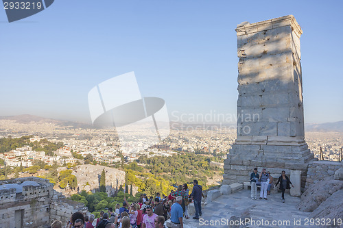 Image of Tourists sightseeing Athena Nike Temple