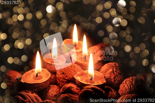 Image of christmas candles in the dark night