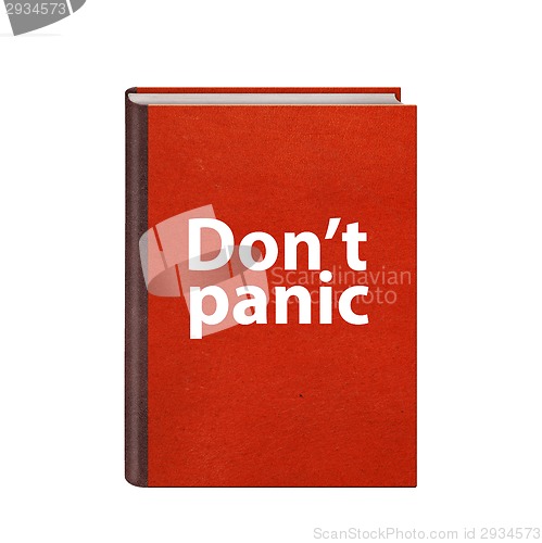 Image of Red book with Dont panic text on cover isolated