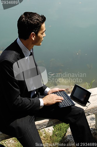 Image of man with laptop on the nature