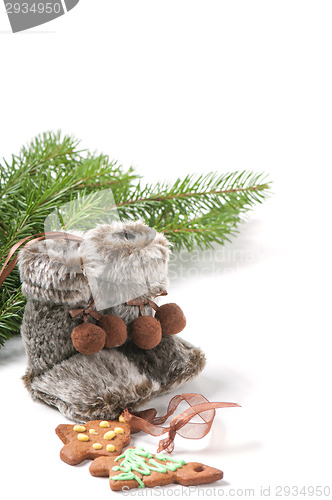 Image of Winter boots, christmas tree and ginger cookies