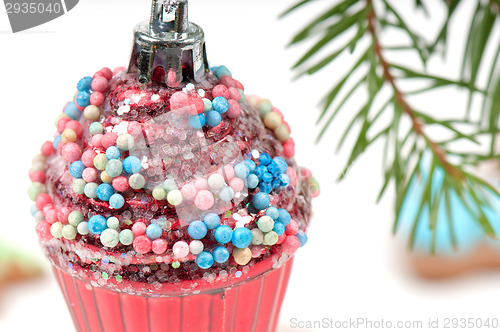 Image of Christmas retro tree toy over defocused background