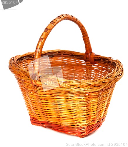 Image of Empty wicker basket. Isolated on white background. 