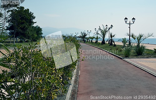 Image of Promenade in Sochi, Russia, with mountains in the far