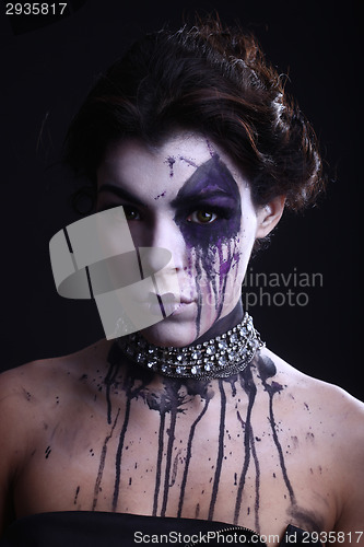 Image of Gothic Expressive Girl on Plain Background