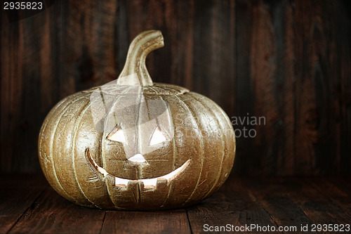 Image of Halloween Pumpkin on Wood Grunge Rustick Background