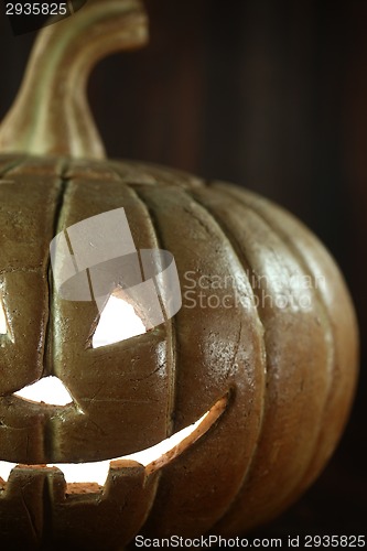 Image of Halloween Pumpkin on Wood Grunge Rustick Background