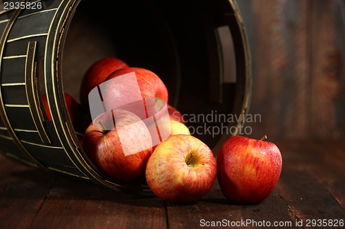 Image of Red Apples on Wood Grunge Background