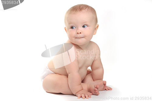 Image of Happy Adorable Baby on a White Background