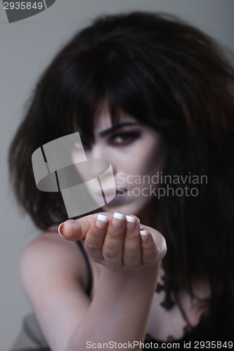 Image of Gothic Expressive Girl on Plain Background