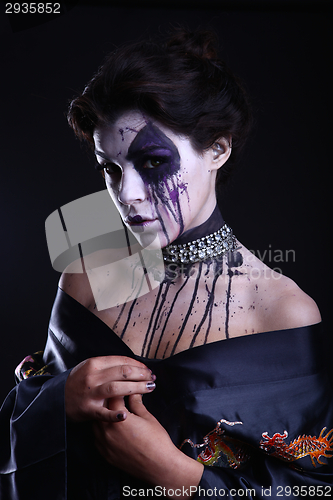 Image of Gothic Expressive Girl on Plain Background