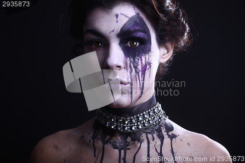 Image of Gothic Expressive Girl on Plain Background