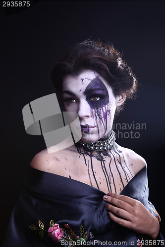 Image of Gothic Expressive Girl on Plain Background
