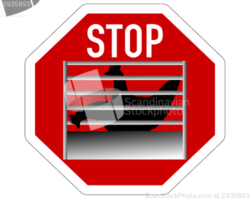 Image of Stop sign caging of hen