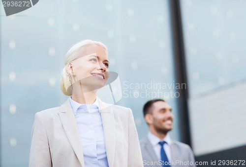 Image of close up of smiling businessmen