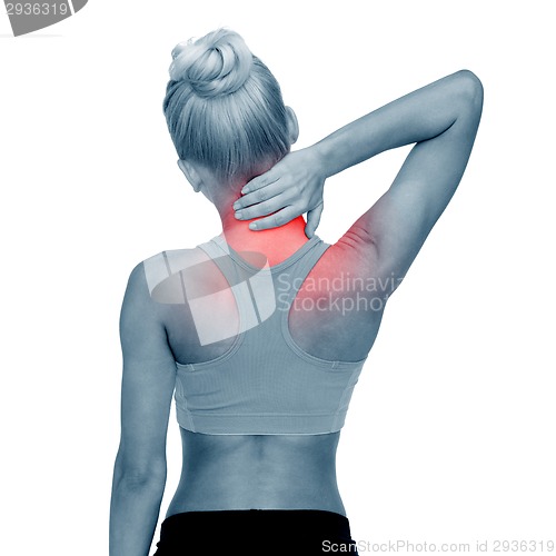 Image of sporty woman touching her neck