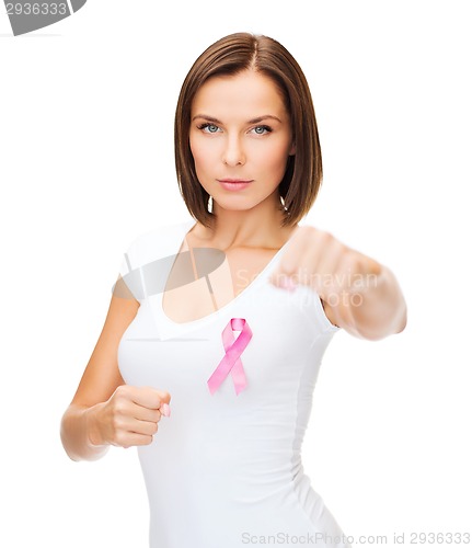 Image of woman with pink cancer ribbon