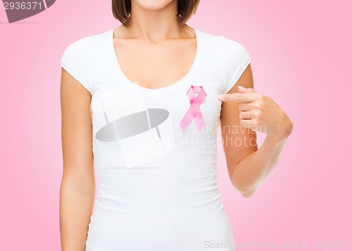 Image of woman with pink cancer awareness ribbon