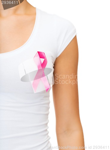 Image of woman with pink cancer awareness ribbon