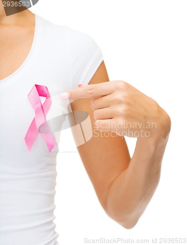 Image of woman with pink cancer awareness ribbon