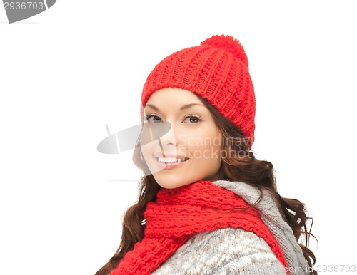 Image of beautiful asian woman in hat and mittens