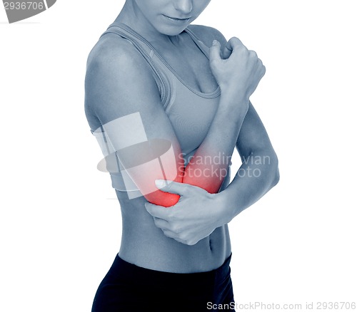 Image of sporty woman with pain in elbow