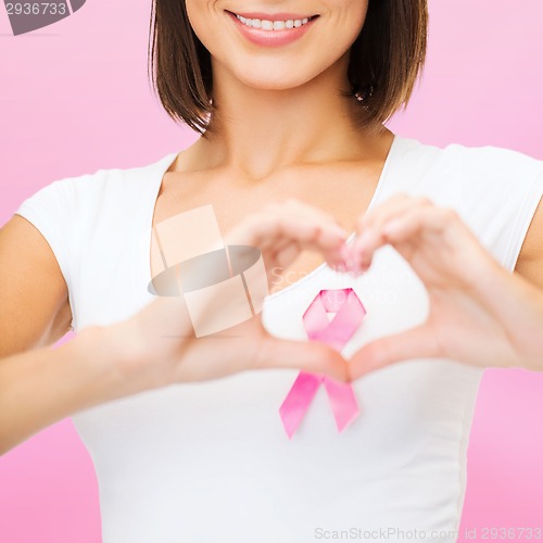 Image of woman with pink cancer ribbon