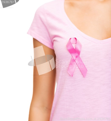 Image of woman with pink cancer awareness ribbon