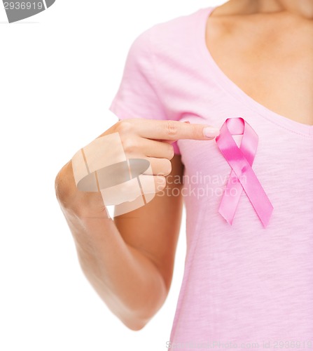 Image of woman with pink cancer awareness ribbon