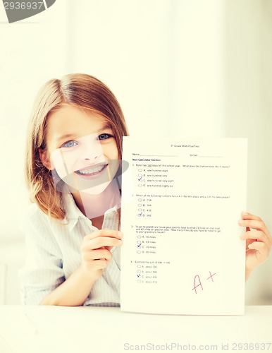 Image of girl with test and grade at school