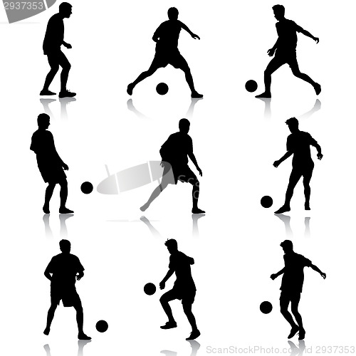 Image of  silhouettes of soccer players with the ball. Vector illustratio