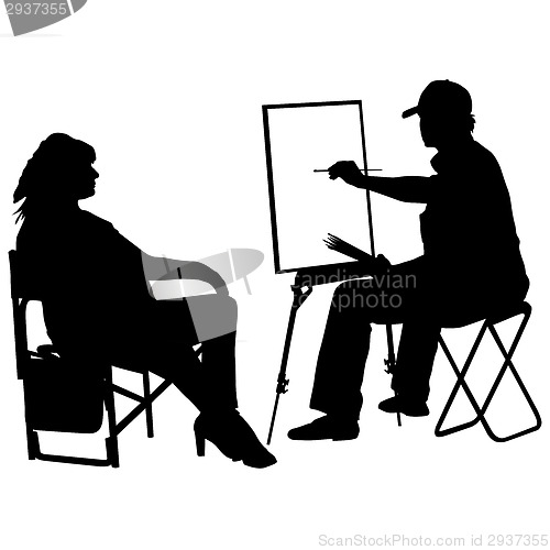 Image of Silhouette, artist at work on a white background, vector illustr