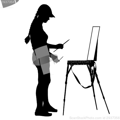 Image of Silhouette, artist at work on a white background, vector illustr