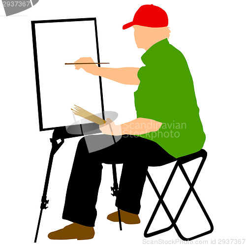 Image of Silhouette, artist at work on a white background, vector illustr