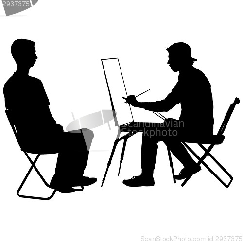 Image of Silhouette, artist at work on a white background, vector illustr