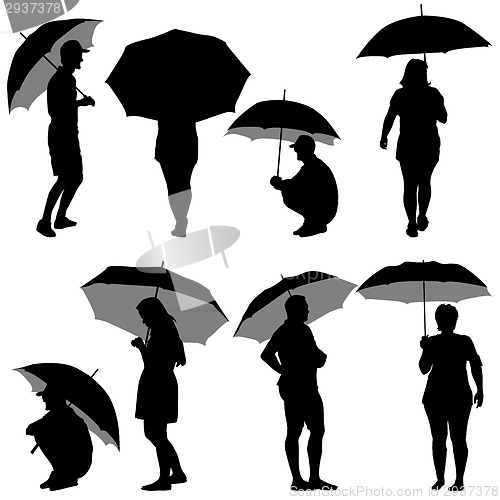 Image of Black silhouettes man and woman under umbrella. Vector illustrat