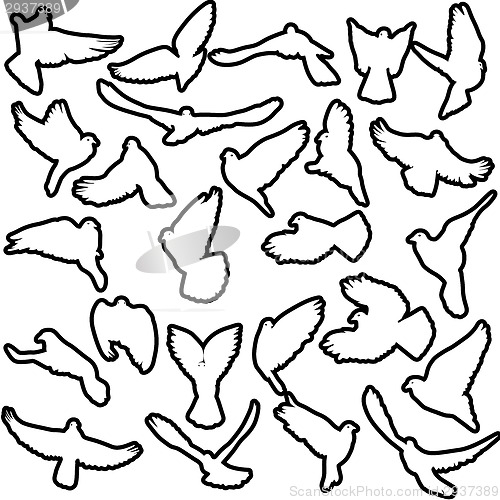 Image of Concept of love or peace. Set of silhouettes of doves. Vector il