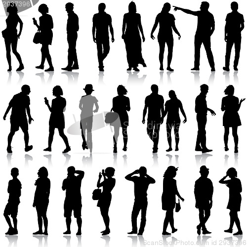 Image of Black silhouettes of beautiful mans and womans on white backgrou