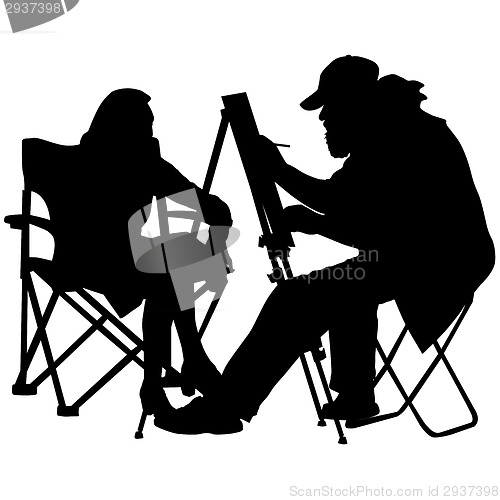 Image of Silhouette, artist at work on a white background, vector illustr