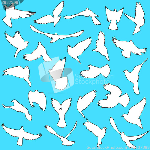 Image of Concept of love or peace. Set of silhouettes of doves. Vector il