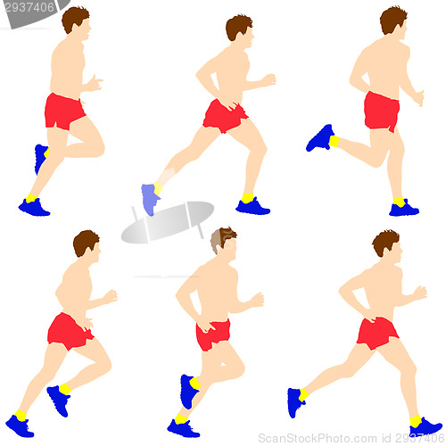 Image of Set of silhouettes. Runners on sprint, men. vector illustration.