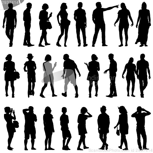 Image of Black silhouettes of beautiful mans and womans on white backgrou